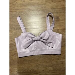 tudorknight purple faux leather crop top with Tie front detail size S